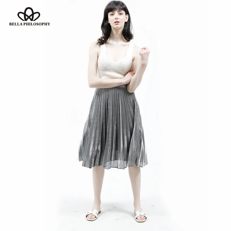 Женская плиссированная юбка золотого серебристого фиолетового синего зеленого