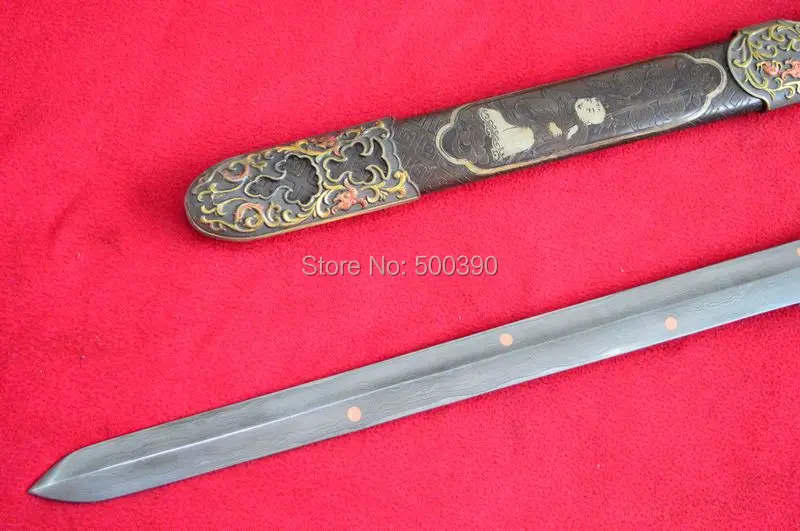 Винтажный Китайский Меч WUSHU катана заточенное лезвие из дамасской стали медный
