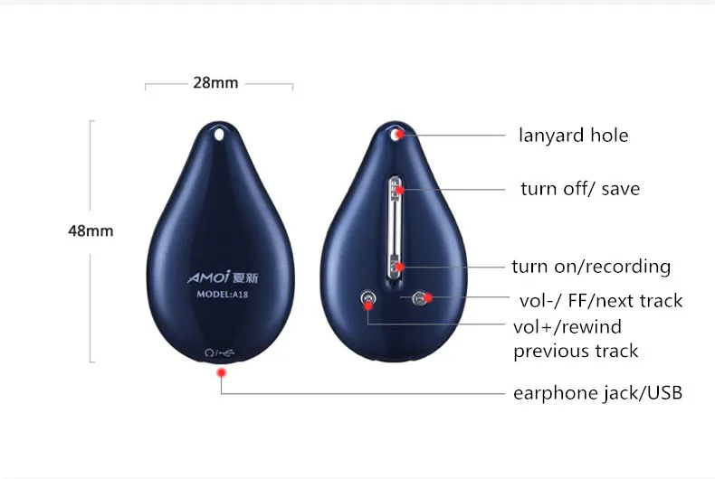 Amoi A18 espiar мини стелс ожерелье кулон Цифровой диктофон аудио регистратор Голосовая активация Диктофон MP3 музыкальный плеер