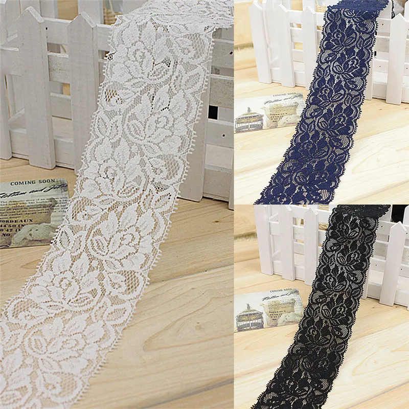 

1 Yard Width 6.5cm Elastic Lace Fabric,DIY Garment Accessories,Sewing Swiss Trim Wedding lace Material 3 colors can choose