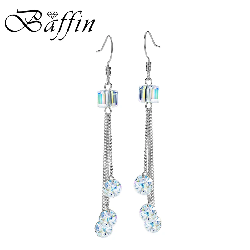 Подлинные кристаллы SWAROVSKI висячие серьги кисточки серебристого цвета для