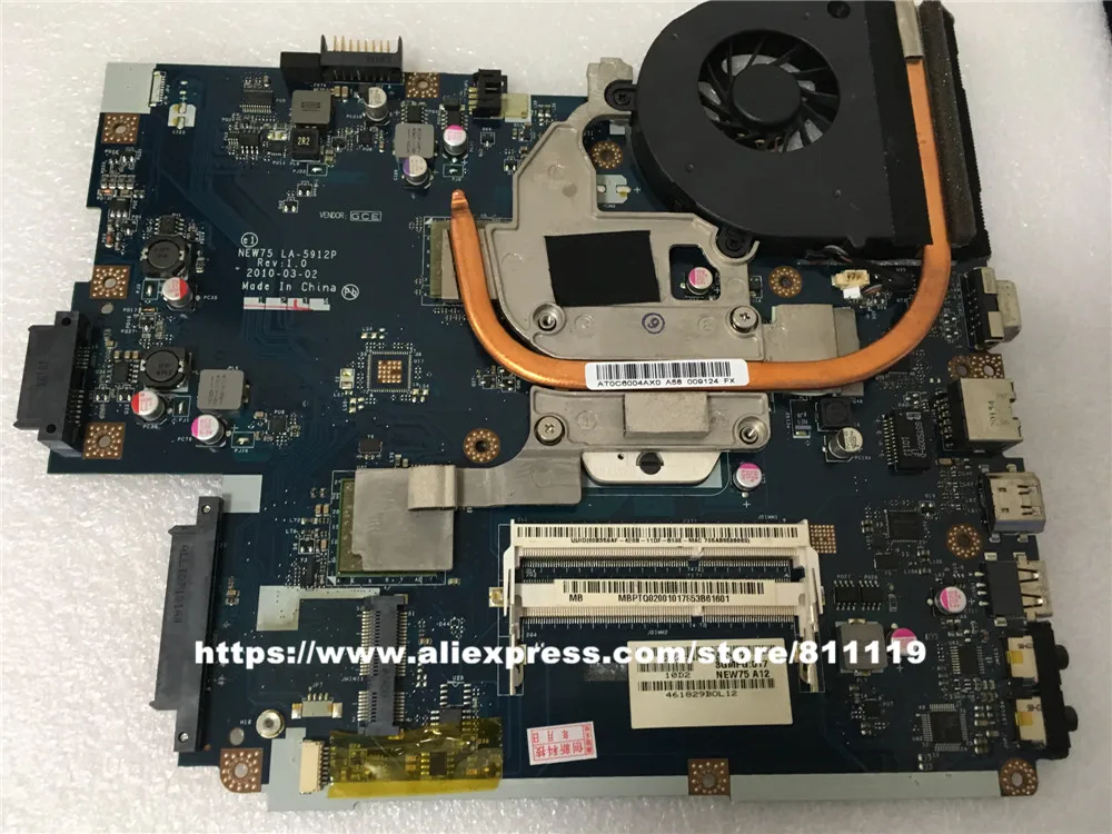 Материнская плата yourui NEW75 LA 5912P + радиатор ЦП = 5911P для ACER Aspire 5552G 5551G E640 MB.BL002.001 (MBBL002001)