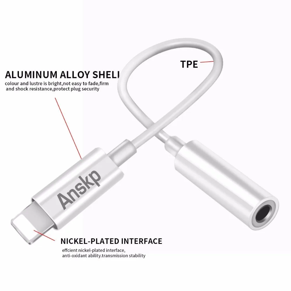 Anskp Headphone Audio Adapter Cable for iPhone 7 Plus 3.5mm AUX Female Earphone Extender Jack Stereo | Электроника