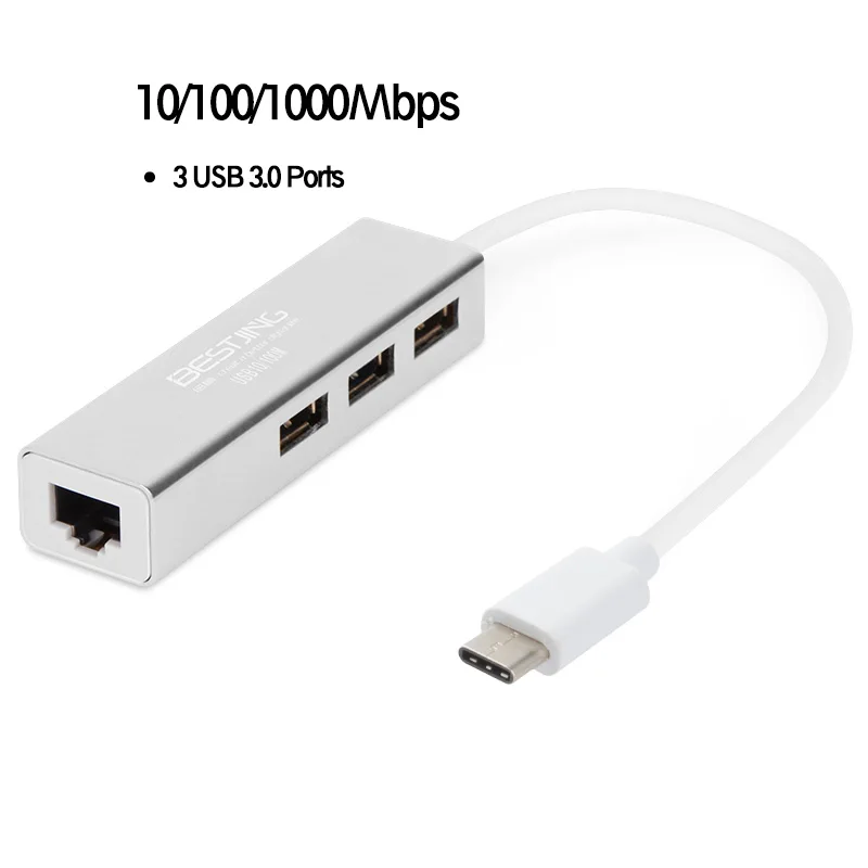 Bestjing USB C концентратора Тип до 3 Порты и разъёмы 0 Gigabit Ethernet Lan RJ45 сетевой адаптер для
