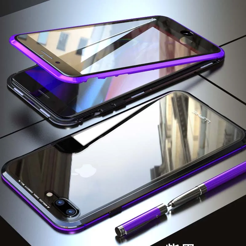 purple black Роскошный защитный Магнитный чехол для телефона на 360 градусов для iPhone XS Max X 7 8 Plus XS брендовый мужской чехол для телефона JS0639 - Цвет: purple black