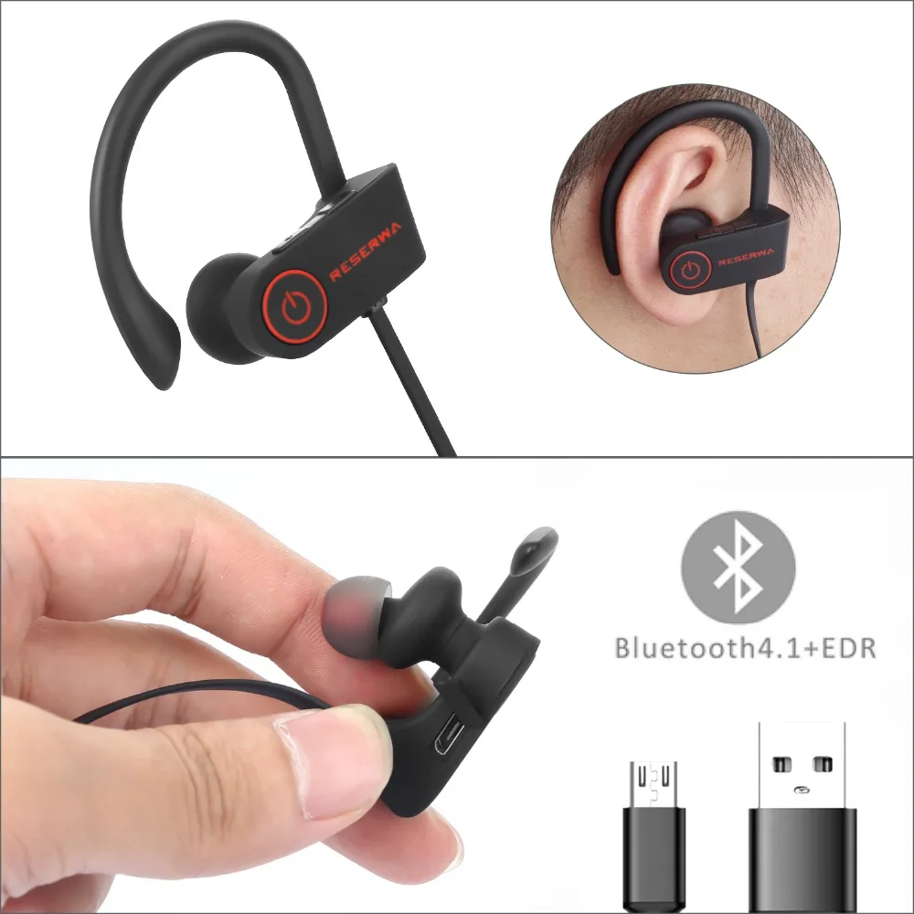 Reserwa Headphons Bluetooth наушники для телефона Спортивная гарнитура с Bluetooth наушник Hands-Free Ушные крючки Беспроводной стерео бас музыкальные наушники с микрофоном