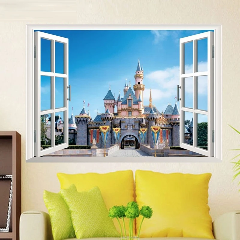 Disney фантастический Замок принцессы 3D поддельные окна наклейки на стену для авто