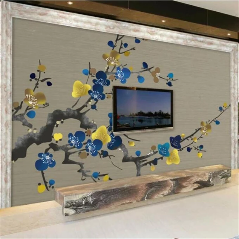 

beibehang Wallpaper custom large high-end hand-painted TV background wall plum blossom ink plum wall papers home decor