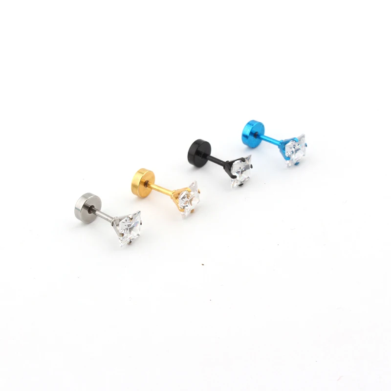 1 пара Punk площади прозрачные серьги стержня для Для женщин мужчин Блеск Циркон