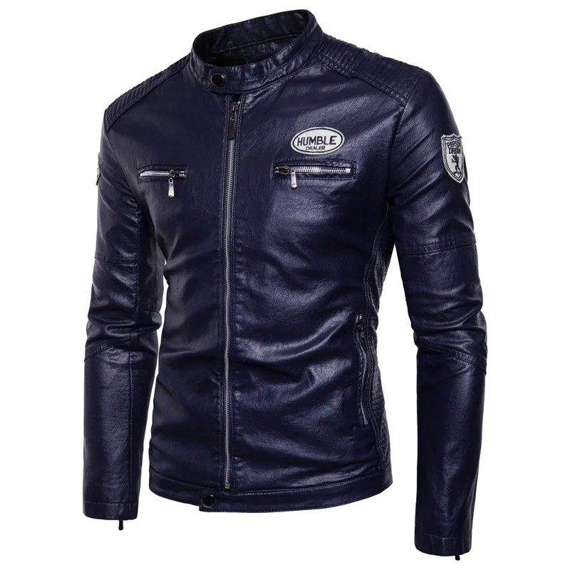 2018 Autumn and Winter Fashion New Men's Casual Stand Collar Leather Jacket / Zipper Plus Velvet Thick Warm Coat | Мужская одежда