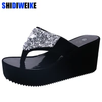 summer womens shoes rhinestone woman flip flops wedged platform designer shoes woman beach slippers zapatos mujer m769