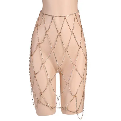 2018 модная женская юбка стразы рыболовные сети цепь сексуальная блестящая пачка