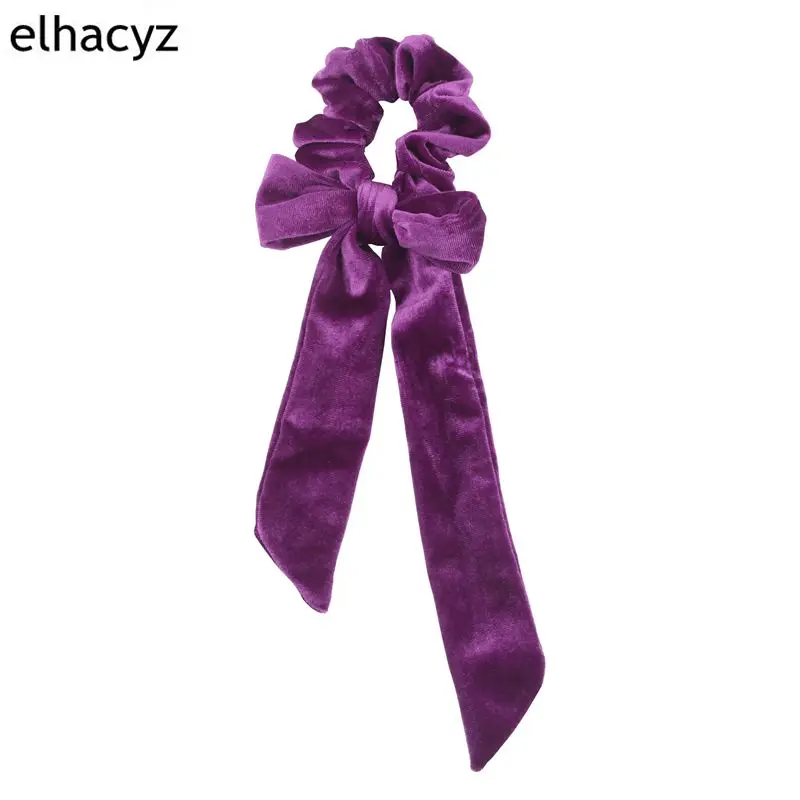 1PC Hot Sale 11 Colors Bow Velvet Scrunchies Bow knot Elastic Hair Band Girls Hair Rope Ponytail Holder Hair Tie Head wear