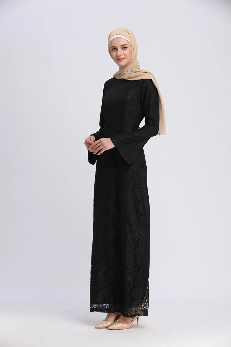Элегантное мусульманское кружевное платье-футляр abaya, макси, кардиган с расклешенными рукавами, длинные халаты, туника, мусульманская одежда
