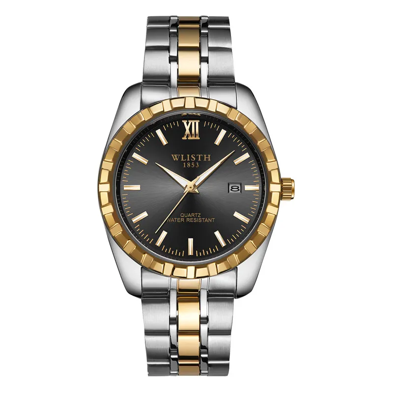 Men Gold Black Модные женские часы, мужские часы, роскошные золотые часы для влюбленных, милые водонепроницаемые часы из нержавеющей стали, relogio masculino reloj - Цвет: Men Gold Black