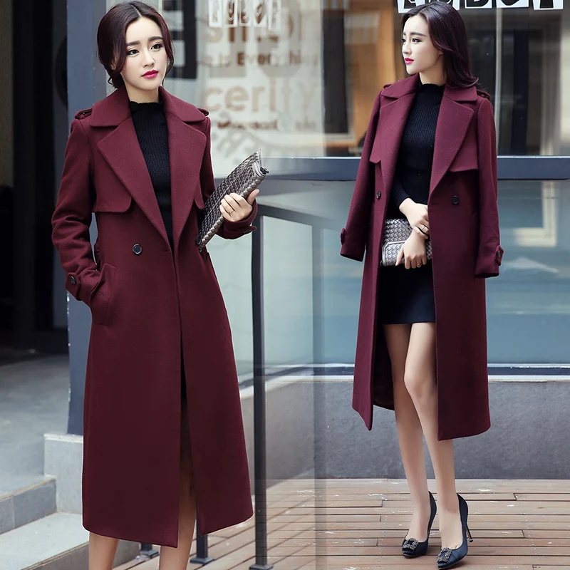 Пальто женское длинное шерстяное с поясом и карманами на осень/зиму|woolen cloth coat|cloth