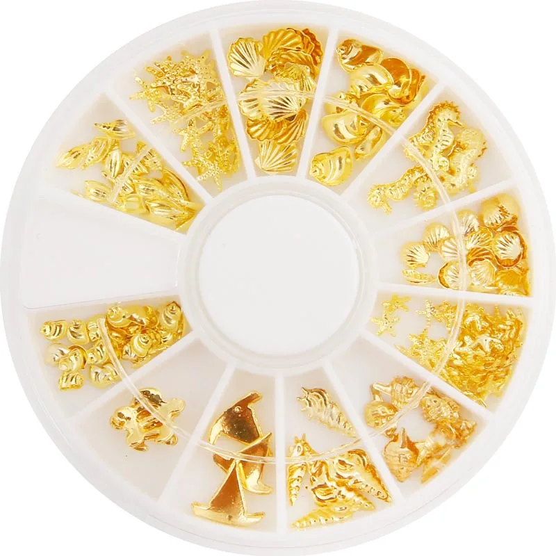 1 коробка золотые металлические украшения для дизайна ногтей Полые смешанные