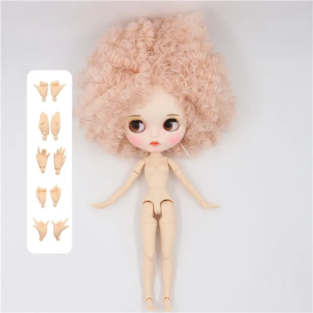 doll with hand A Ледяная фабрика blyth кукла 1/6 bjd белая кожа сустава тела бледно-розовый афро волосы, матовый лицо резные губы 30 см BL2352 - Цвет: doll with hand A