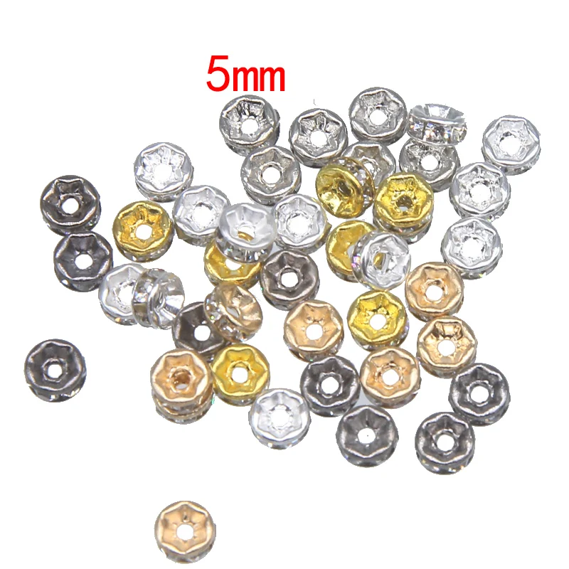 100pcs/lot 5mm Gold Silver Color Rhinestone Rondelles Crystal Bead Loose Spacer Beads for DIY Jewelry Making Accessories fashion | Украшения