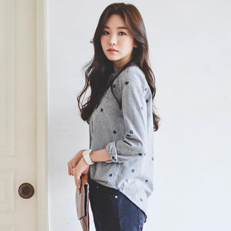 embroidery blouse chemise femme blusas feminina long sleeve women blouses 2020 spring striped shirt ladies tops camisas mujer