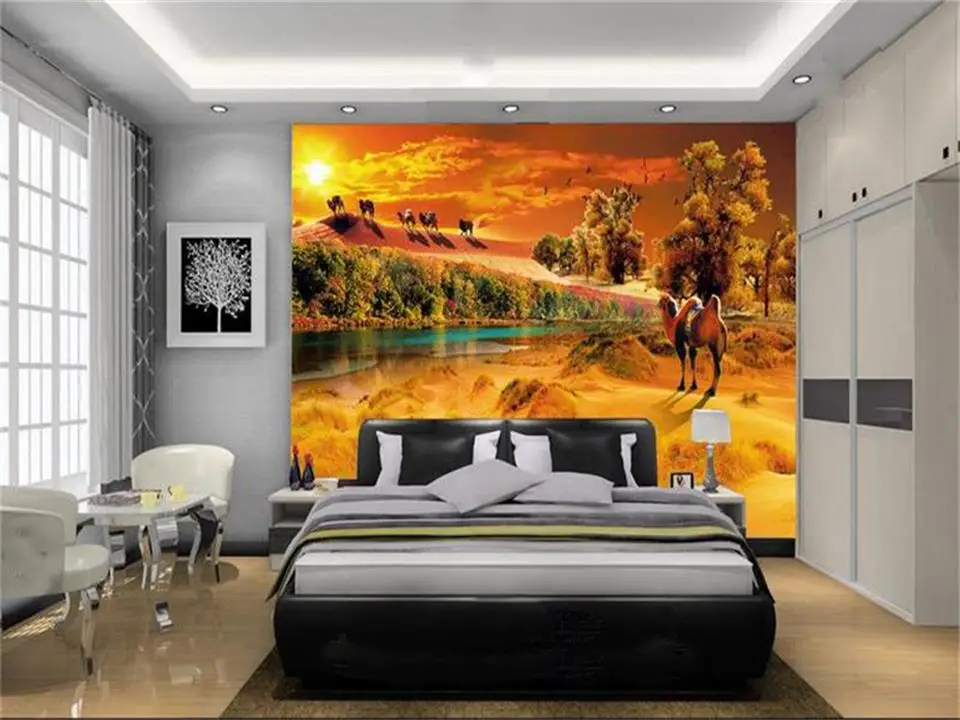 Пользовательские 3d фото обои кровать комната росписи пустыня верблюжье дерево