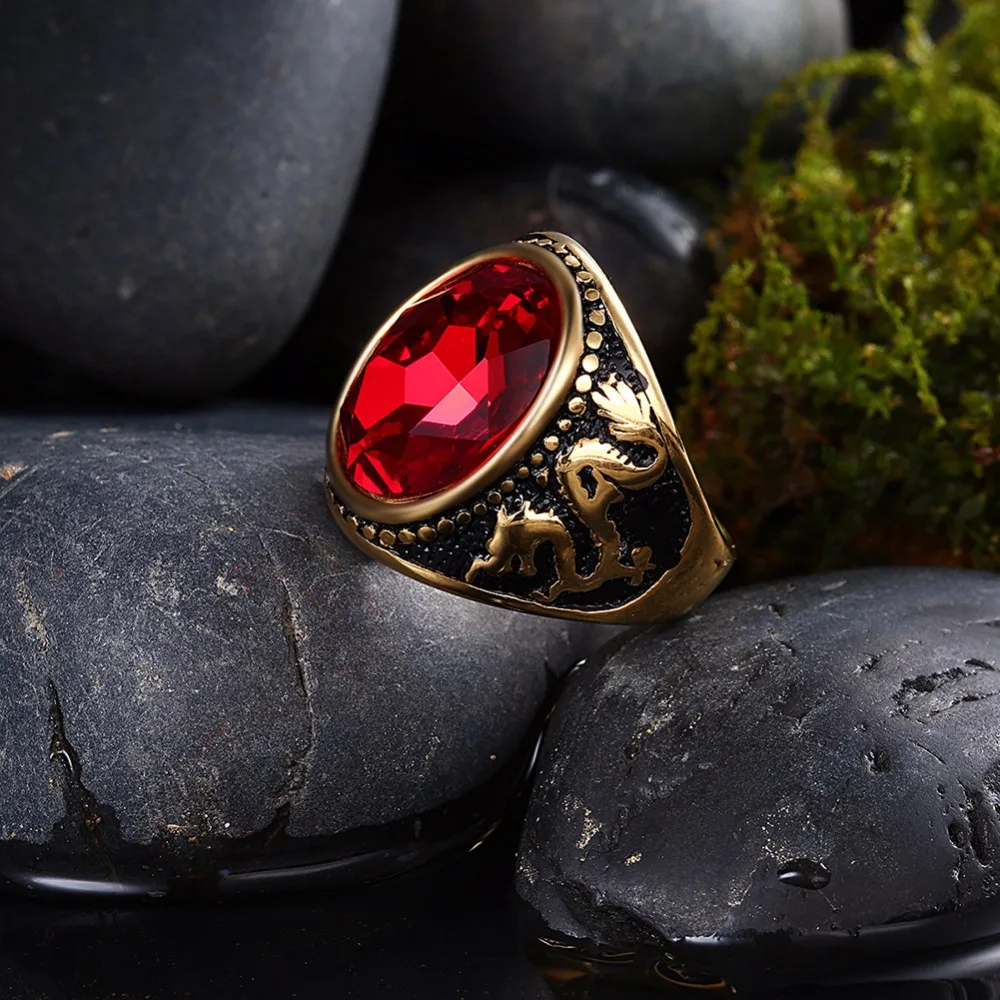 Ajojewel американский размер 7-10 Золотое мужское Винтажное кольцо с драконом из нержавеющей стали Annel с большим красным кристаллом