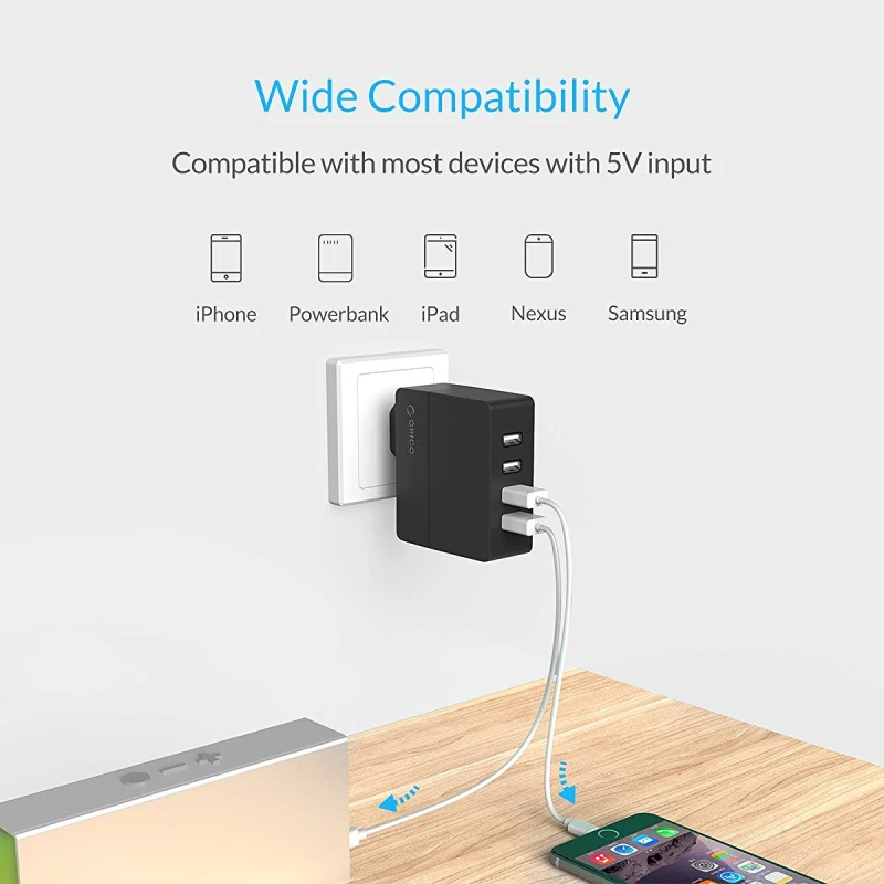 Настольное USB зарядное устройство ORICO 4 порта настенное 34 Вт для iPhone 7 умное