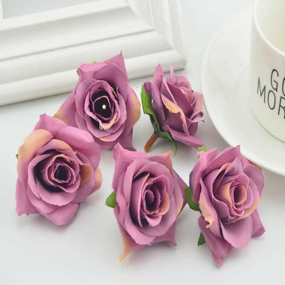 light purple 100 шт Искусственные головки цветов для домашнего свадебного украшения diy рукоделие венок Подарочная коробка Скрапбукинг шелк ретро розы поддельные - Цвет: light purple