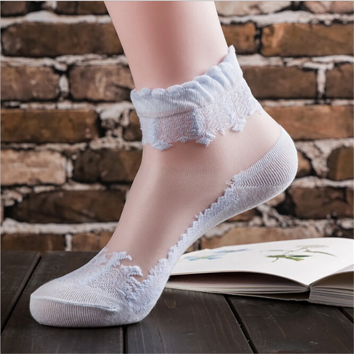 Женские кружевные носки короткие нейлоновые с рюшами в стиле ретро|Носки| |