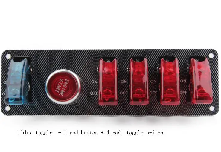 Красный Jtron DC12V углеродное волокно Гоночный Автомобиль Переключатель зажигания панель+ 5 светодиодный тумблер комбинированный переключатель для гонок Спорт конкурентоспособная - Цвет: Красный