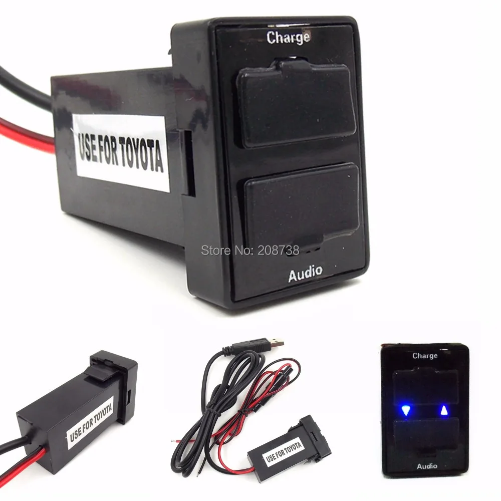 Автомобильное зарядное устройство с USB-портом 5V 2.1A и аудиовходом для TOYOTA Corolla Auris Avensis RAV4(6.8) on.