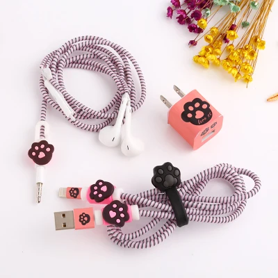 Мода милый мультфильм USB кабель наушники протектор набор с кабелем Стикеры для намотки Спиральный шнур протектор для iPhone 5 6 6S 7 plus - Цвет: style 10