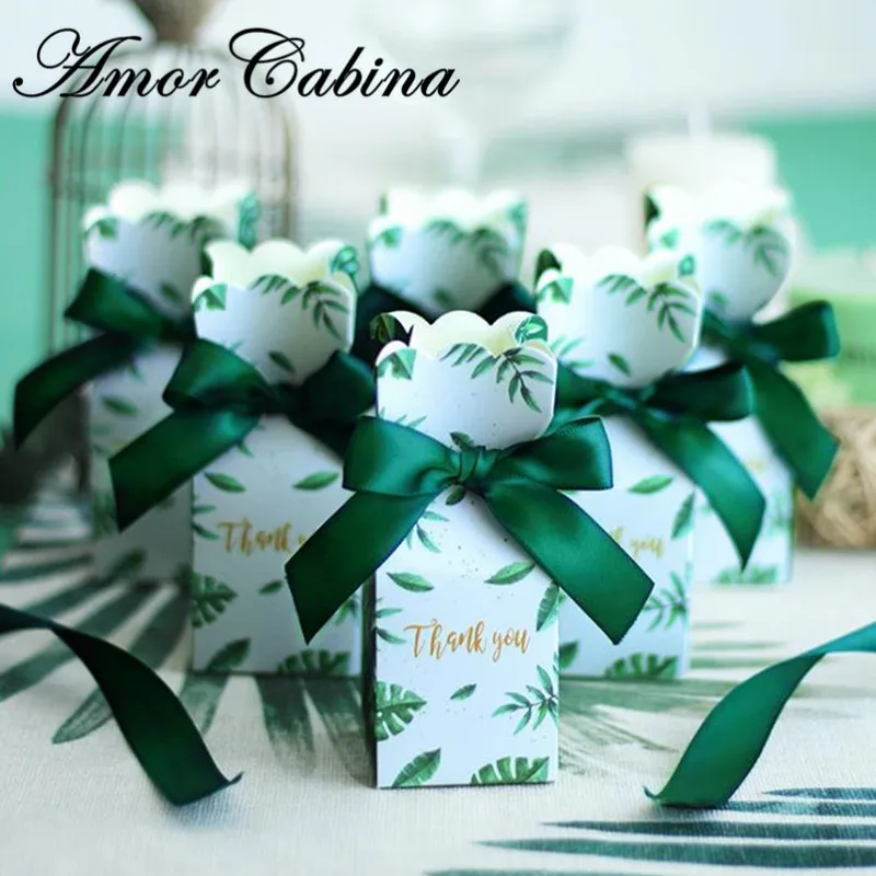 Зеленые бумажные коробки для конфет подарочный пакет Свадебная подарочная