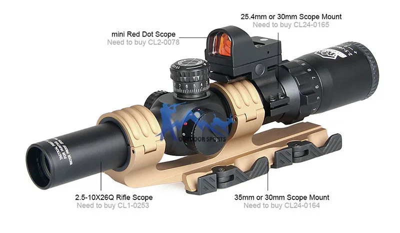 Тактическое крепление Canis Latrans Airsoft QD 25 4-35 мм для прицела с центральной высотой 21 2