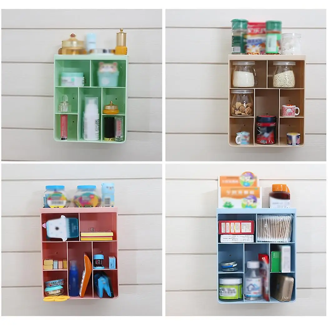 Полка для косметики Настенная коробка хранения многоразовая зеленая синяя