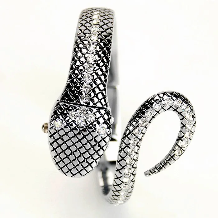 A172 GLE&VDO Women Watches Fashion Luxury Silver Bracelet Watch Ladies Watch Quartz Women Dress Wristwatch Snake Shape - Цвет: Серебристый