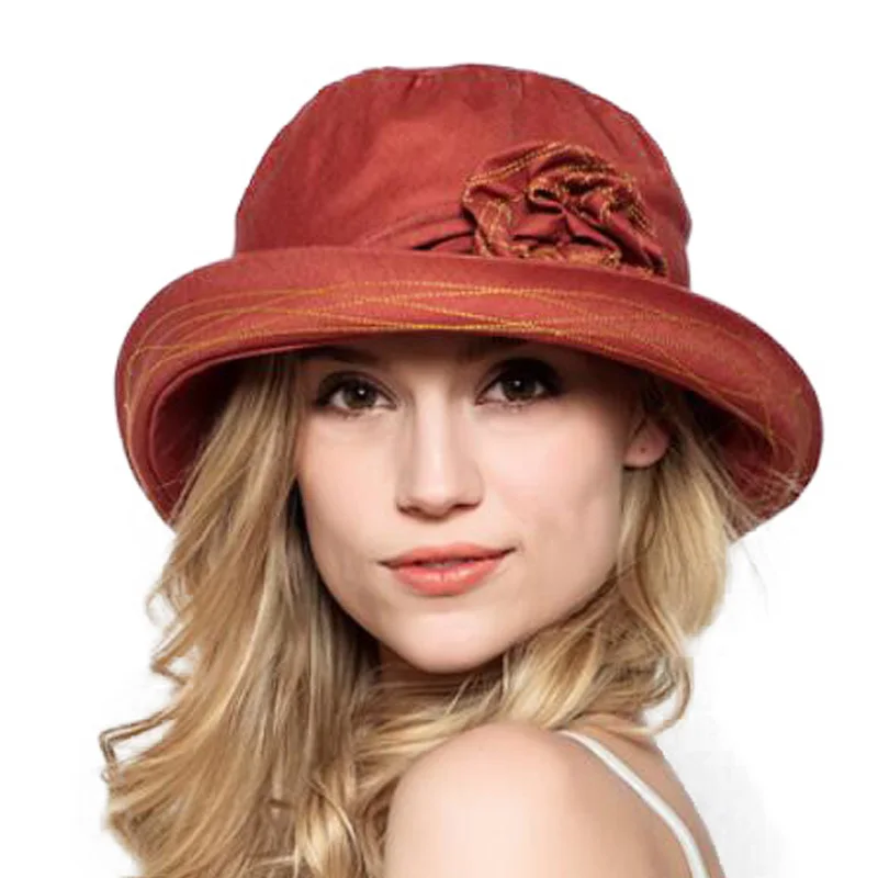 Женская хлопковая пляжная шляпа FS складывающаяся с широкими полями и цветами