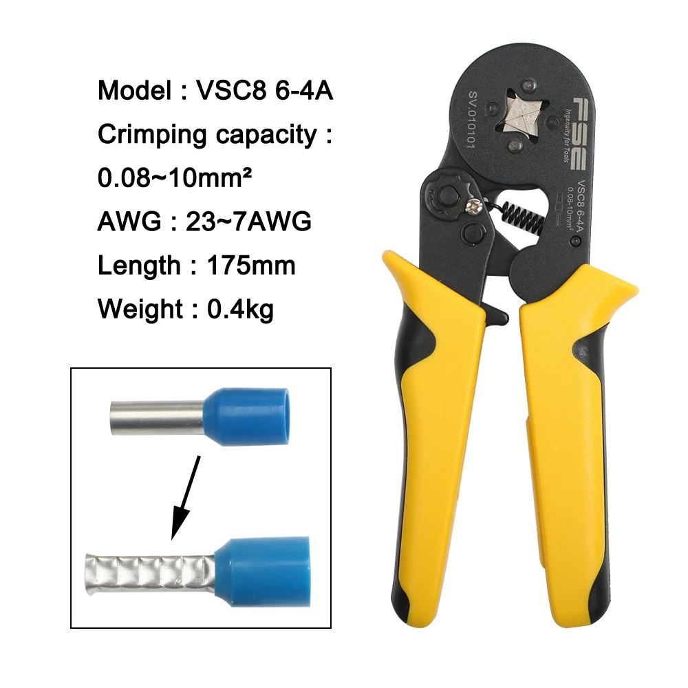 VSC8 6-4A VSC8 16-4A 6-4A 0,25-10 мм 23-10AWG регулируемые точные обжимные плоскогубцы трубка обжимной терминал Ручной инструмент VSC9 6-4A - Цвет: VSC8 6-4A