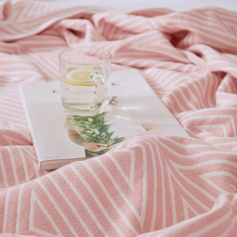 100% хлопок вязаные летние одеяла для кроватей японский стиль розовое хаки - Фото №1