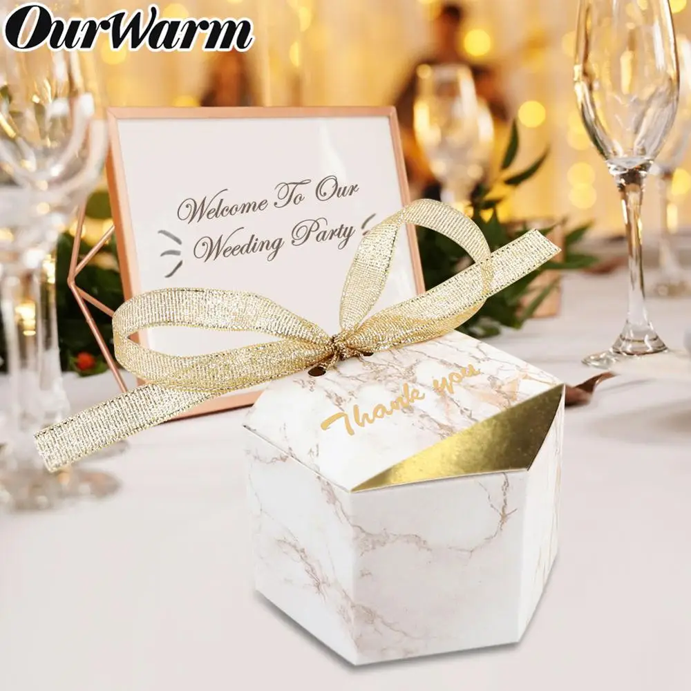 OurWarm 50 шт. Белая Мраморная Бумага конфеты подарочная коробка сумки Золотая лента подарки для гостей День рождения Свадебные украшения для праздника