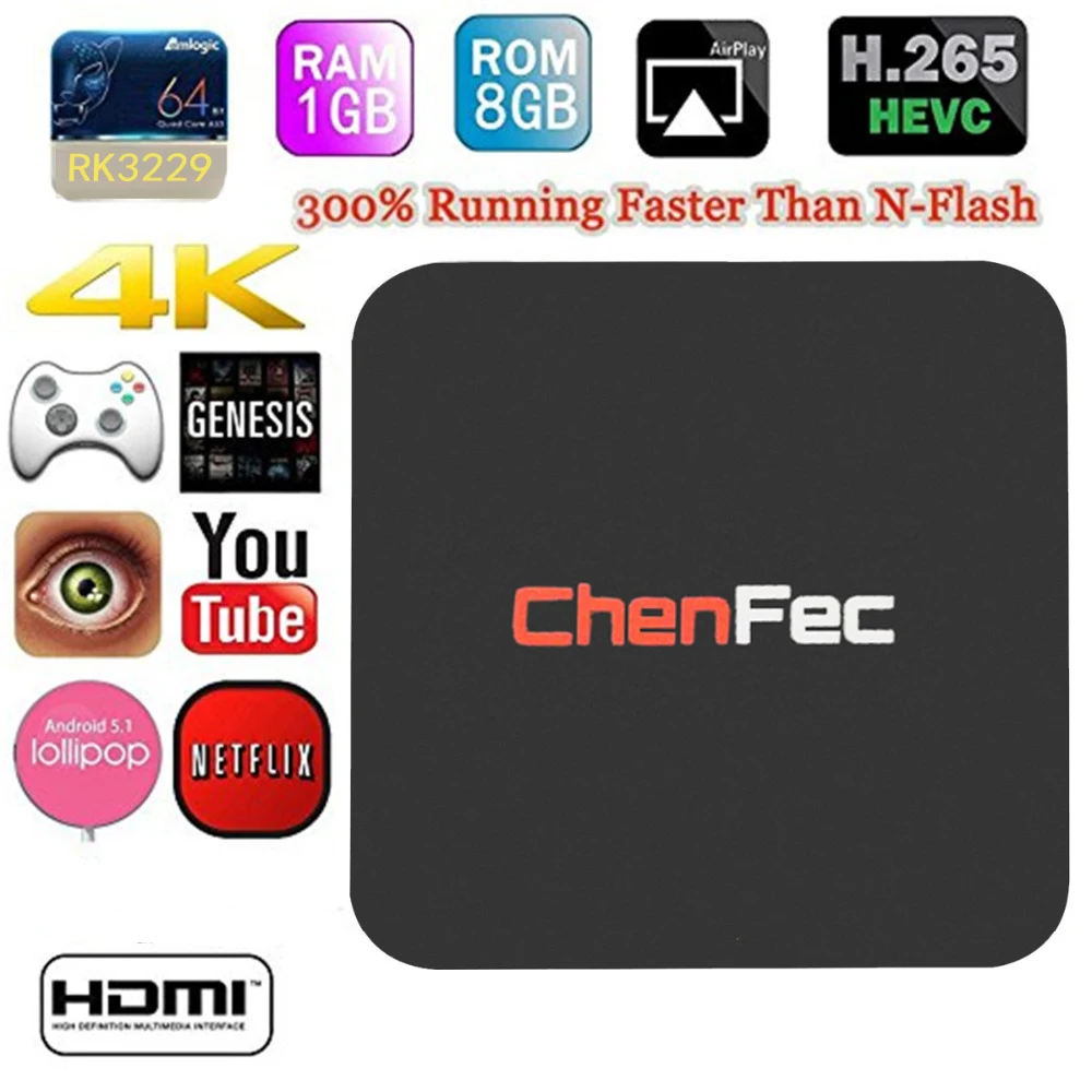 CHENFEC Q1 Pro 4 K Android ТВ коробка RK3229 1G/8G Quad-core K/2 H.265 3D 2 4G Wi-Fi телевизионная приставка OTT