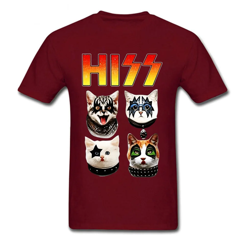 Maroon KISS Hiss Cat Пародия Забавные футболки рок мяу Группа Мужская футболка хип-хоп Рок Новые Топы И Футболки Готический Высокое качество - Цвет: Maroon