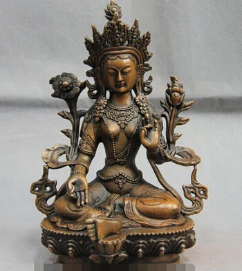 Антикварное искусственное Латунное китайское ремесло, Декор, Азиатский драгоценный камень, 8 тибетских бронз, бронза, deus, тара Верде, Бодхисаттва