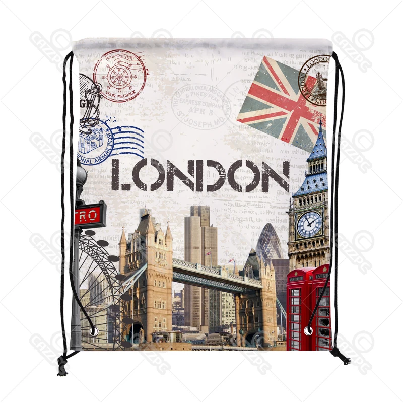Винтажный рюкзак с принтом Postmark London New York кулиской для шоппинга путешествий сумка