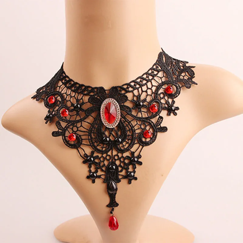 Женское Ожерелье в стиле ретро черное ажурное кружевное ожерелье с кристаллами и