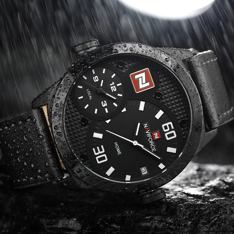 Naviforce Для мужчин Спортивные часы модные роскошные Лидирующий бренд Dual Time