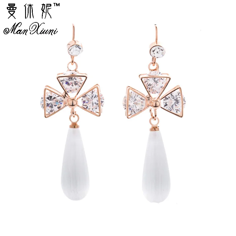 Длинные серьги Manxiuni boucle d'oreille с натуральным белым опалом для женщин винтажные