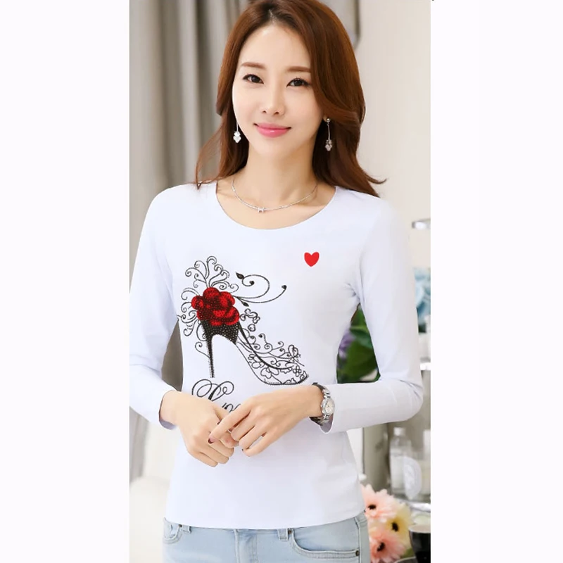 

Autumn round neck white bottoming shirt female long sleeve 2019 spring new animal pattern printing Slim inside tops A216