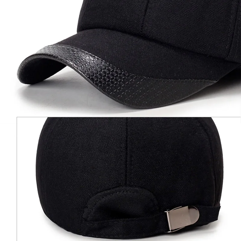 Новинка Мужская зимняя бейсболка шерстяная меховая шапка зимние наушники