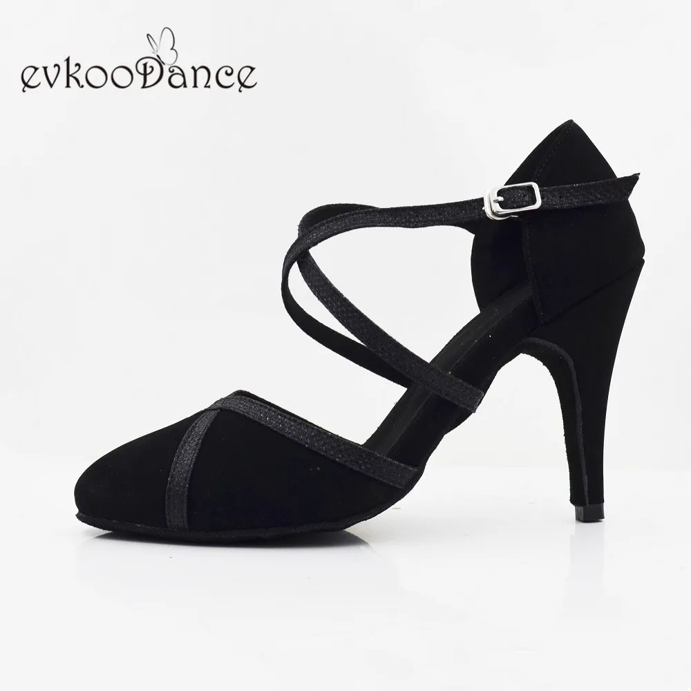 Размеры США 4-12 Zapatos De Baile туфли для латинских танцев Черный нубук с блестками